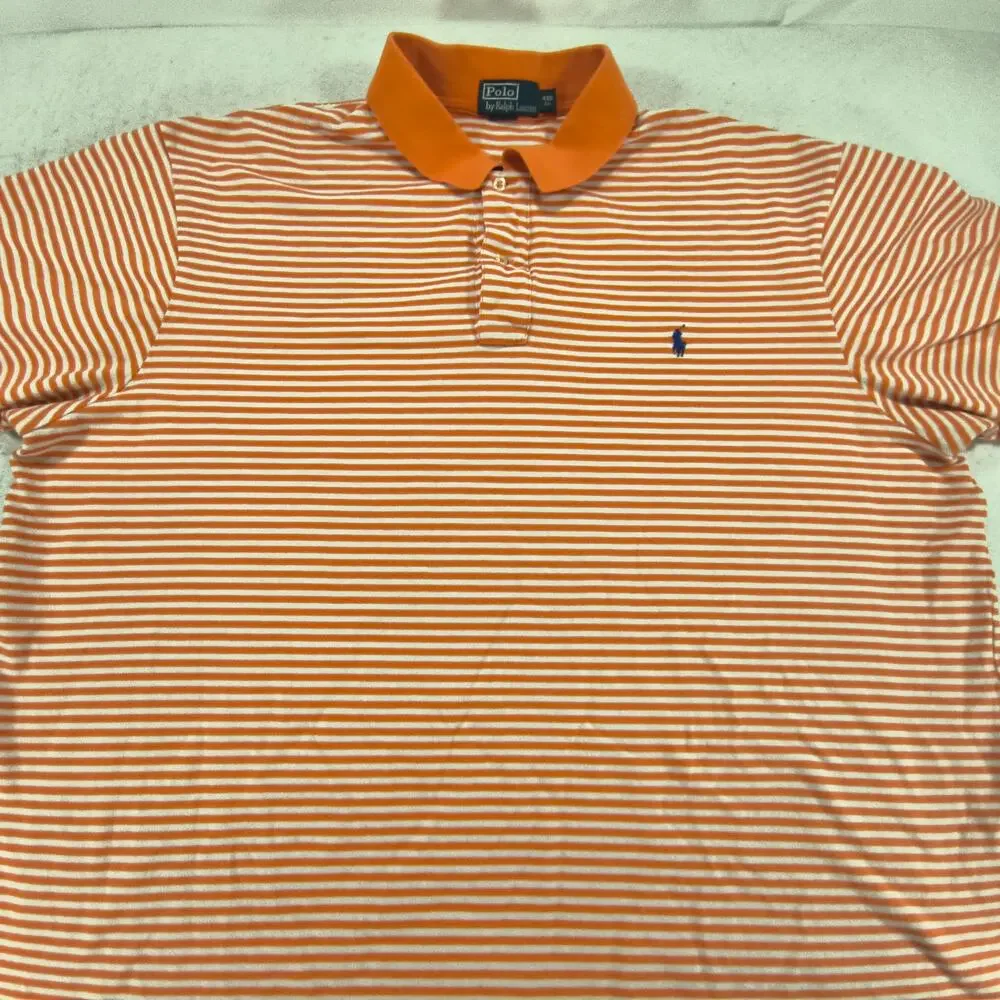 Polo by Ralph Lauren Collared Short Sleeve Polo Shirt Mens Size 4XB Orange White